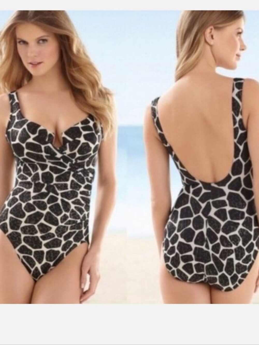 Miraclesuit Exotic Safari Giraffe Print One Piece Slimming Swimsuit - Size 12